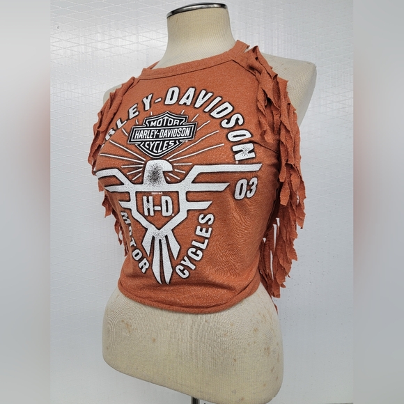 Harley Davidson Fringe Halter Top Upcycled - Picture 3 of 7